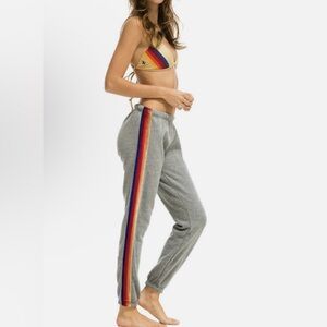 Aviator Nation 5 Stripe Velvet Sweatpants heather grey